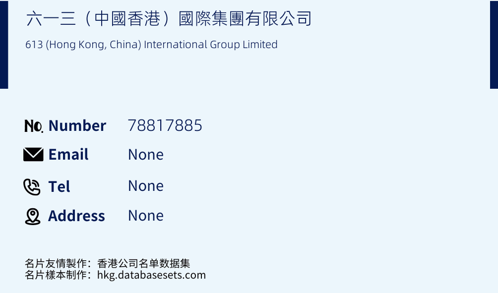 六一三（中國香港）國際集團有限公司 Business Card Sample