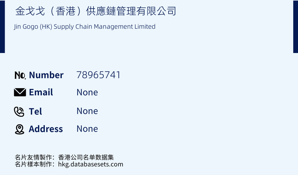 金戈戈（香港）供應鏈管理有限公司 Business Card Sample