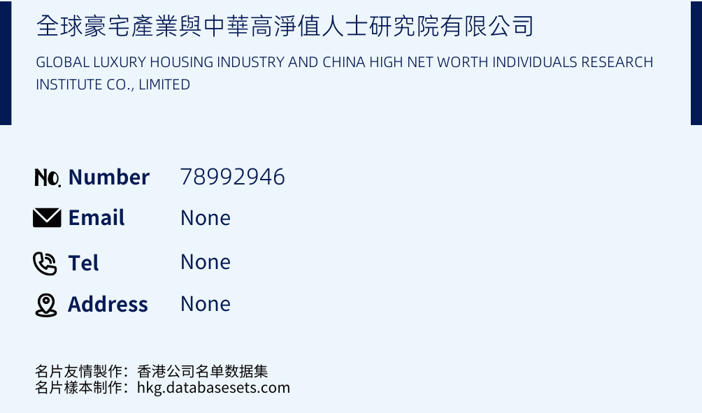 全球豪宅產業與中華高淨值人士研究院有限公司 Business Card Sample