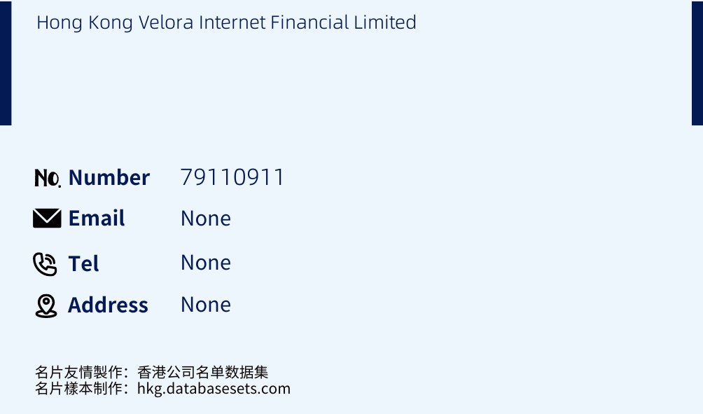 Hong Kong Velora Internet Financial Limited Business Card Sample