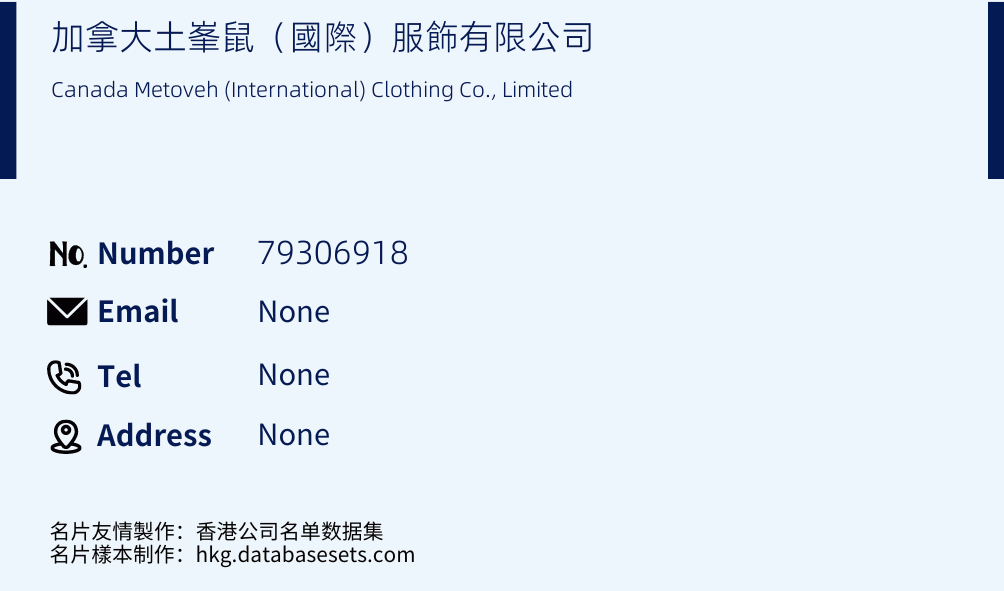 加拿大土峯鼠（國際）服飾有限公司 Business Card Sample