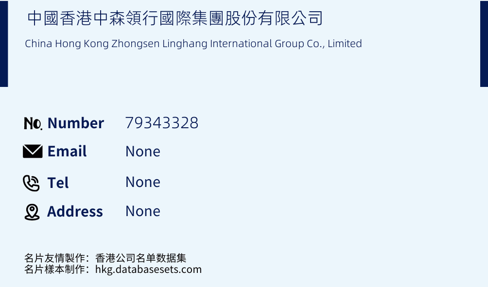 中國香港中森領行國際集團股份有限公司 Business Card Sample