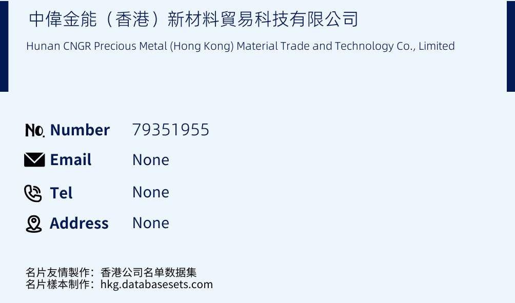 中偉金能（香港）新材料貿易科技有限公司 Business Card Sample