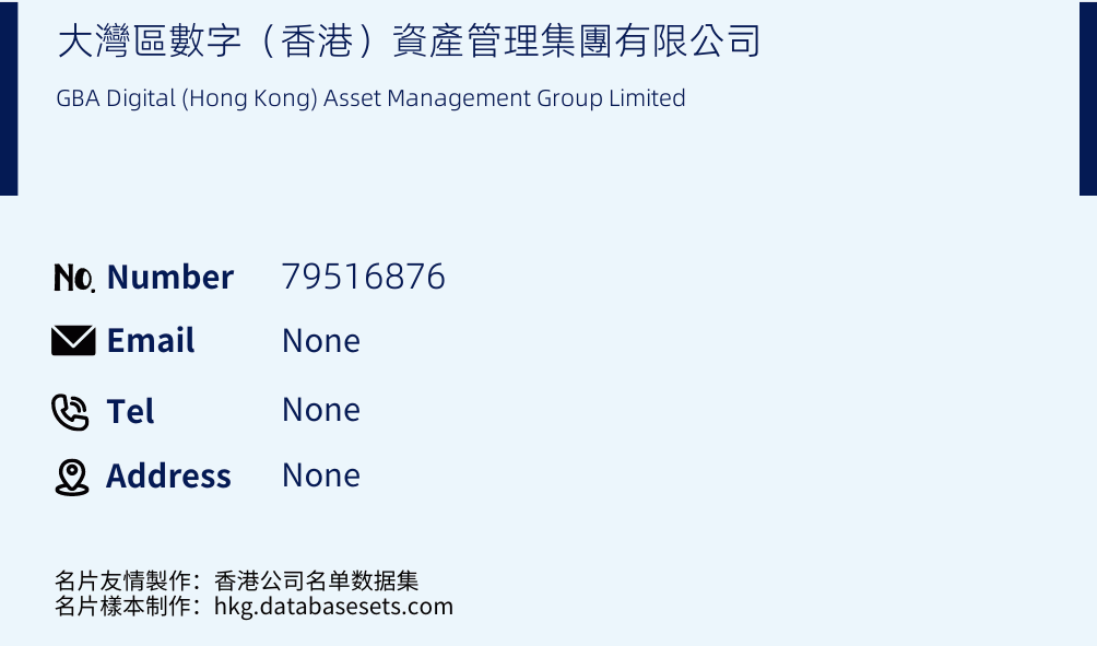 大灣區數字（香港）資產管理集團有限公司 Business Card Sample