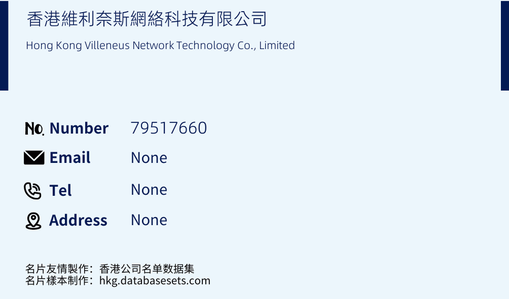 香港維利奈斯網絡科技有限公司 Business Card Sample