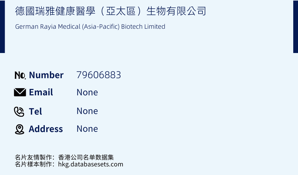 德國瑞雅健康醫學（亞太區）生物有限公司 Business Card Sample