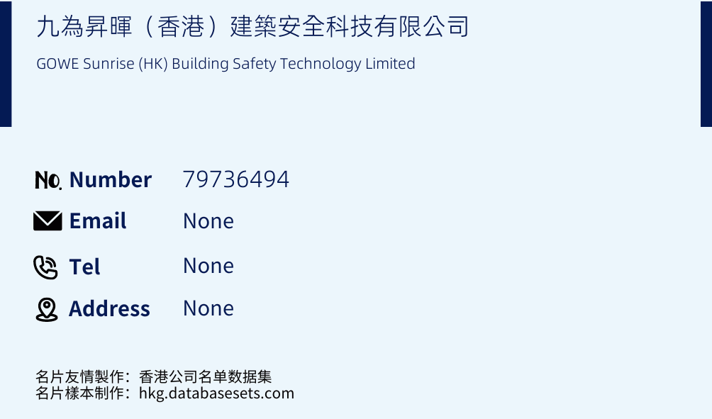 九為昇暉（香港）建築安全科技有限公司 Business Card Sample