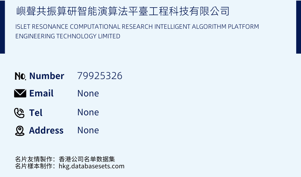 嶼聲共振算研智能演算法平臺工程科技有限公司 Business Card Sample