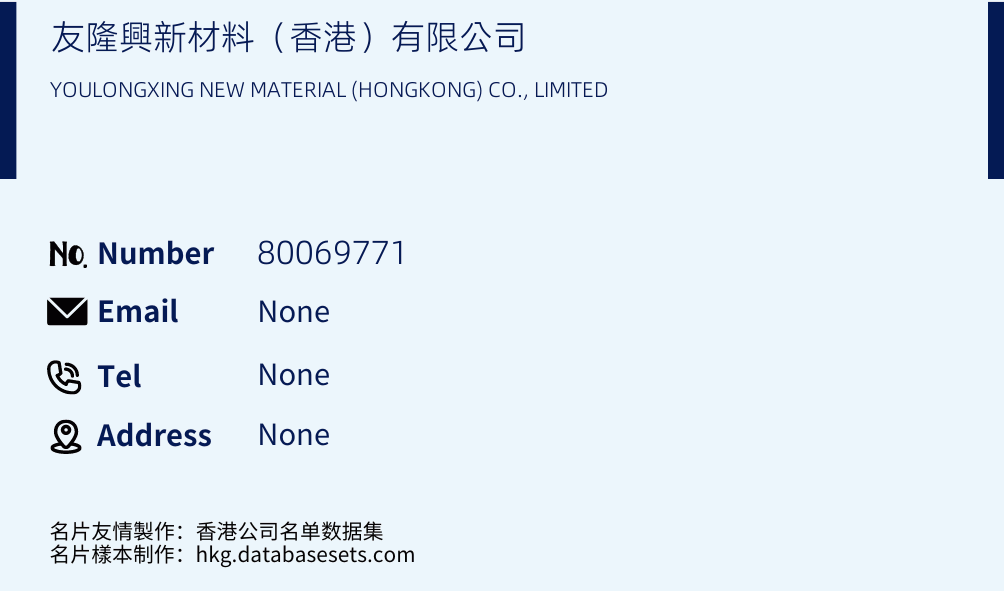 友隆興新材料（香港）有限公司 Business Card Sample