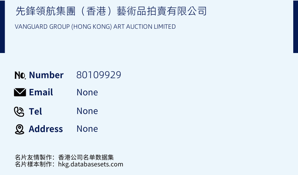 先鋒領航集團（香港）藝術品拍賣有限公司 Business Card Sample