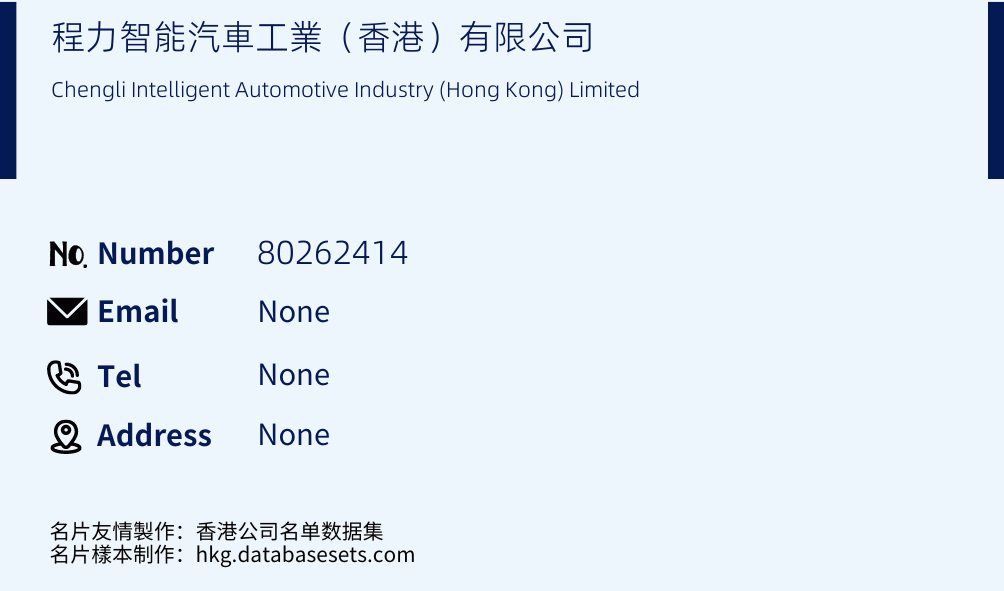 程力智能汽車工業（香港）有限公司 Business Card Sample