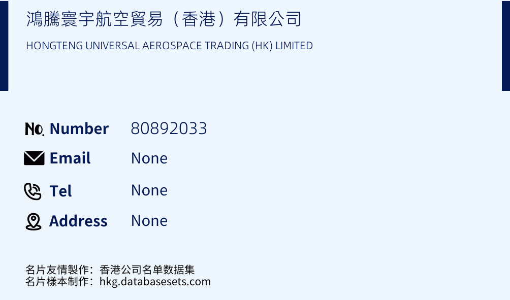 鴻騰寰宇航空貿易（香港）有限公司 Business Card Sample