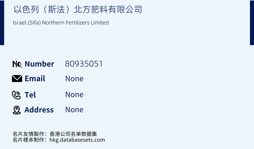 以色列（斯法）北方肥料有限公司 Business Card Sample