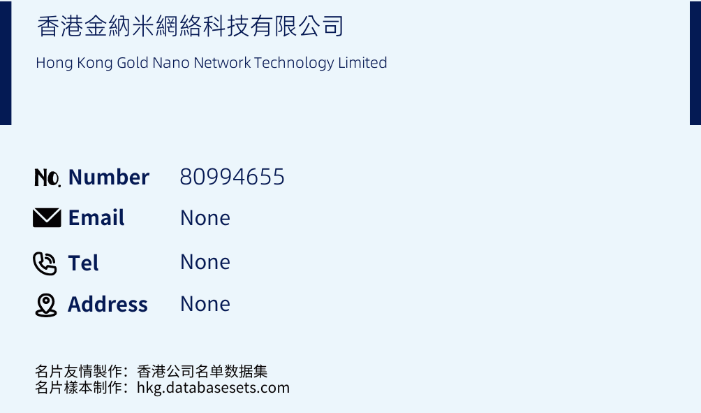 香港金納米網絡科技有限公司 Business Card Sample