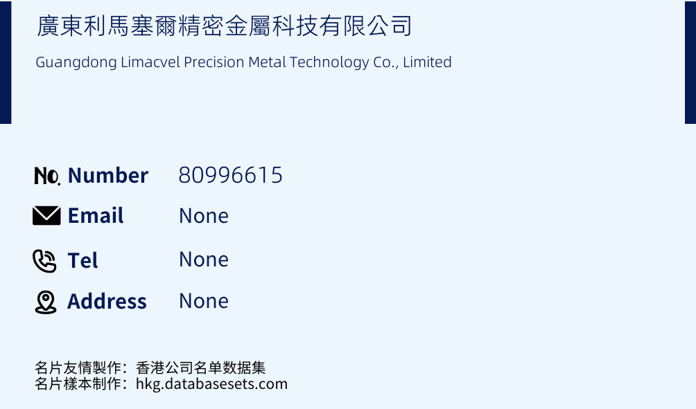 廣東利馬塞爾精密金屬科技有限公司 Business Card Sample