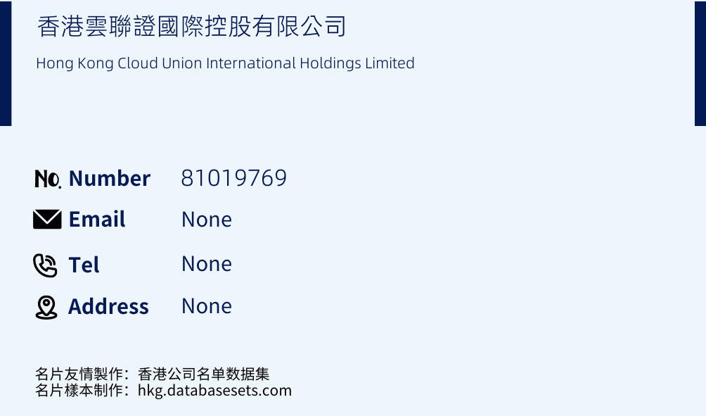 香港雲聯證國際控股有限公司 Business Card Sample