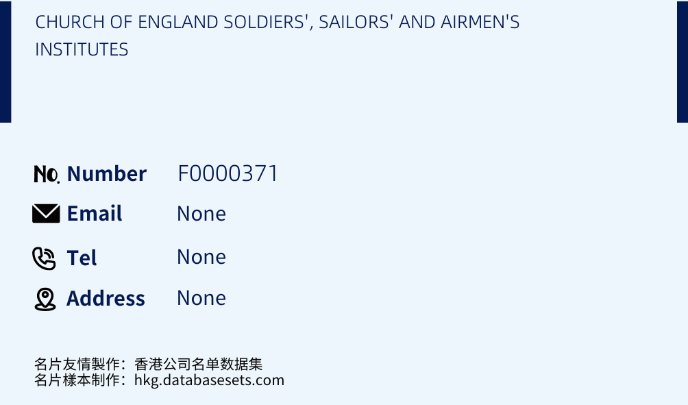 CHURCH OF ENGLAND SOLDIERS', SAILORS' AND AIRMEN'S INSTITUTES Business Card Sample