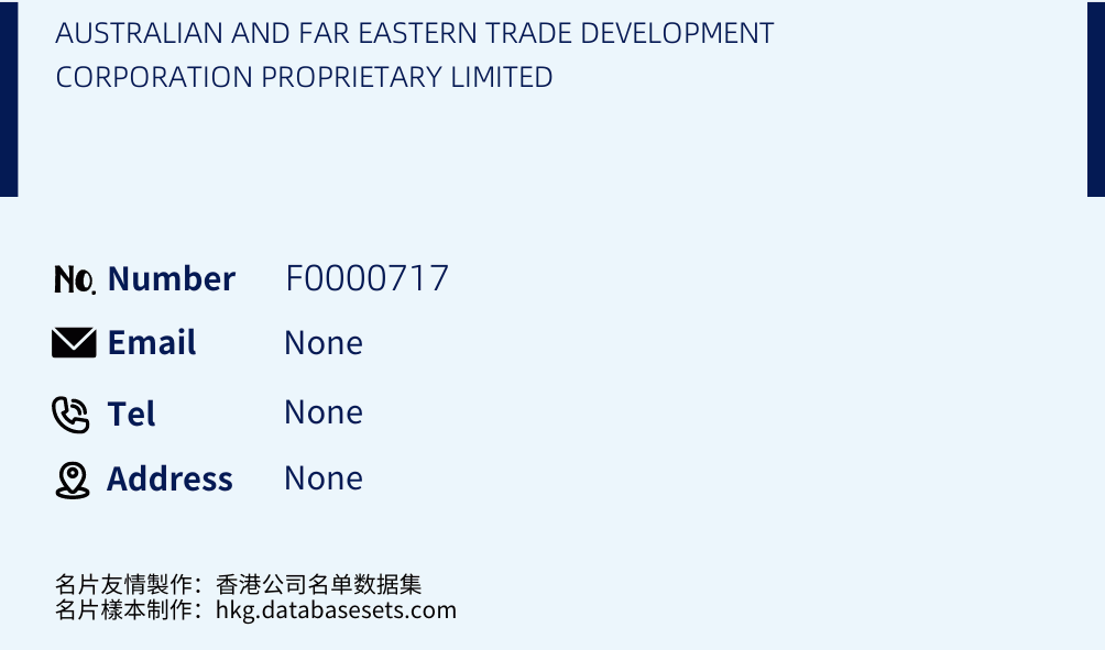 AUSTRALIAN AND FAR EASTERN TRADE DEVELOPMENT CORPORATION PROPRIETARY LIMITED Business Card Sample