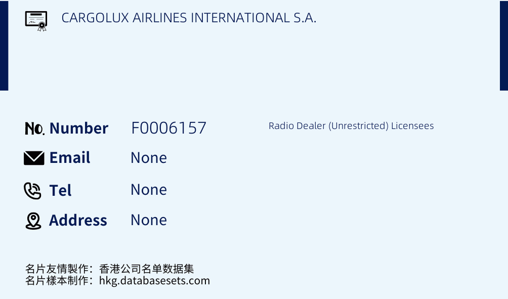 CARGOLUX AIRLINES INTERNATIONAL S.A. Business Card Sample