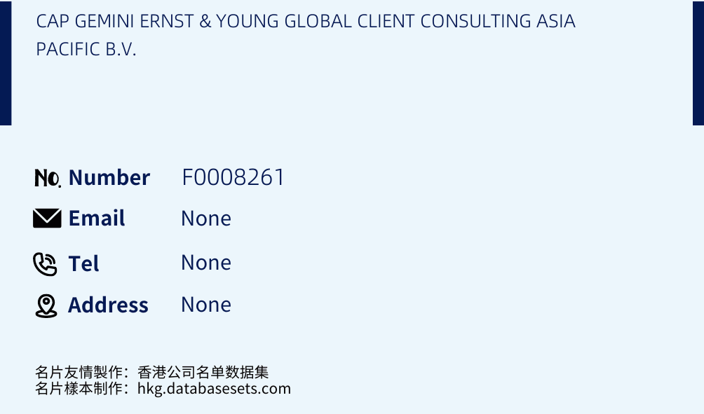 CAP GEMINI ERNST & YOUNG GLOBAL CLIENT CONSULTING ASIA PACIFIC B.V. Business Card Sample