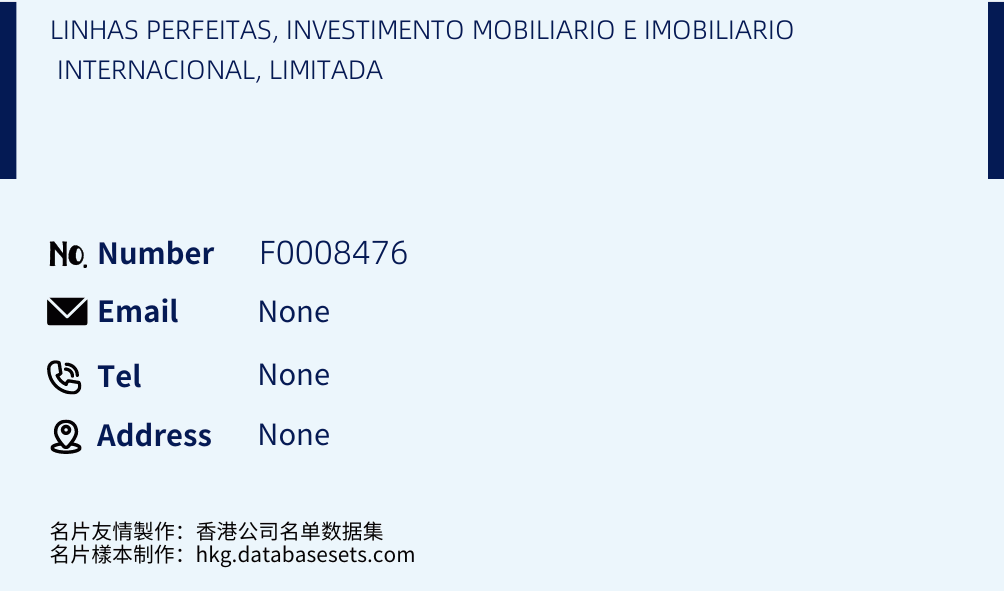 LINHAS PERFEITAS, INVESTIMENTO MOBILIARIO E IMOBILIARIO INTERNACIONAL, LIMITADA Business Card Sample