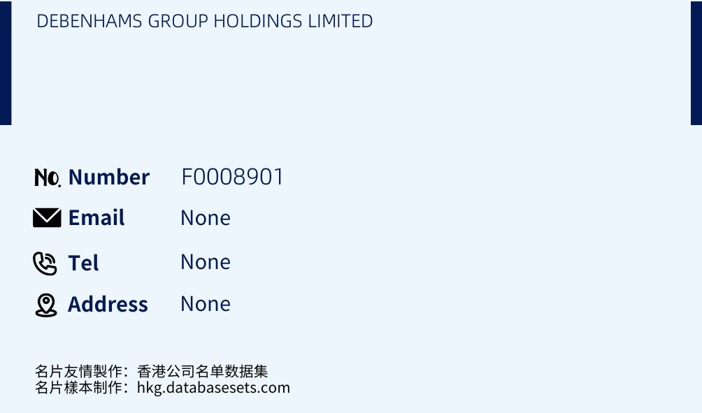 DEBENHAMS GROUP HOLDINGS LIMITED Business Card Sample