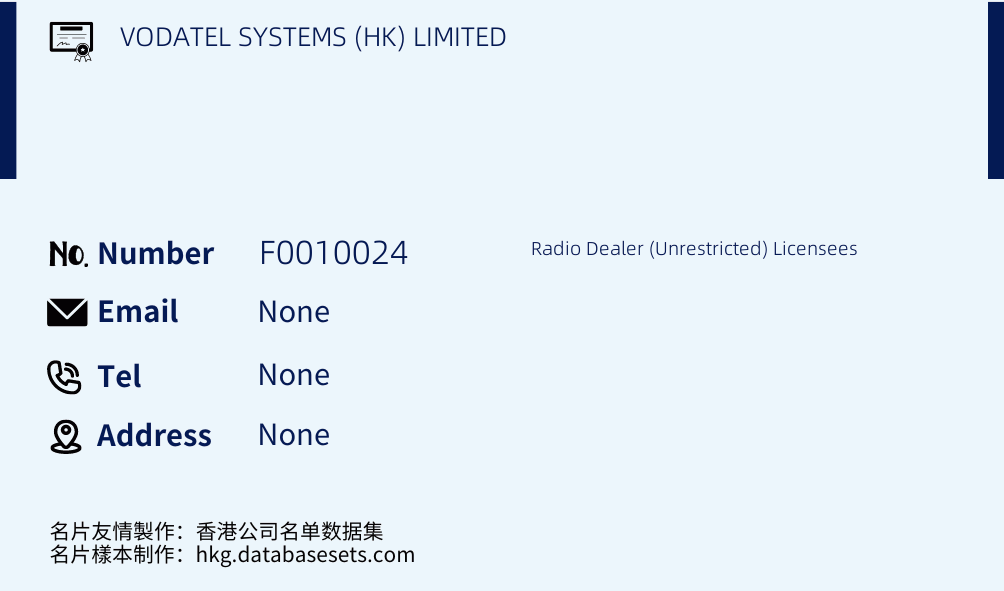 VODATEL SYSTEMS (HK) LIMITED Business Card Sample