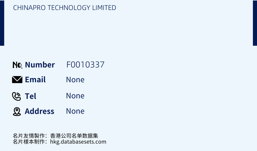 CHINAPRO TECHNOLOGY LIMITED Business Card Sample