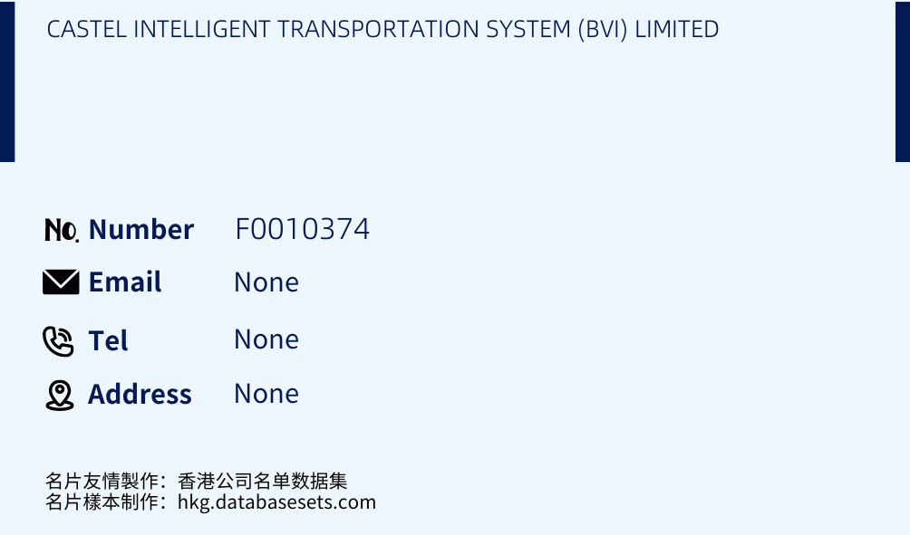 CASTEL INTELLIGENT TRANSPORTATION SYSTEM (BVI) LIMITED Business Card Sample