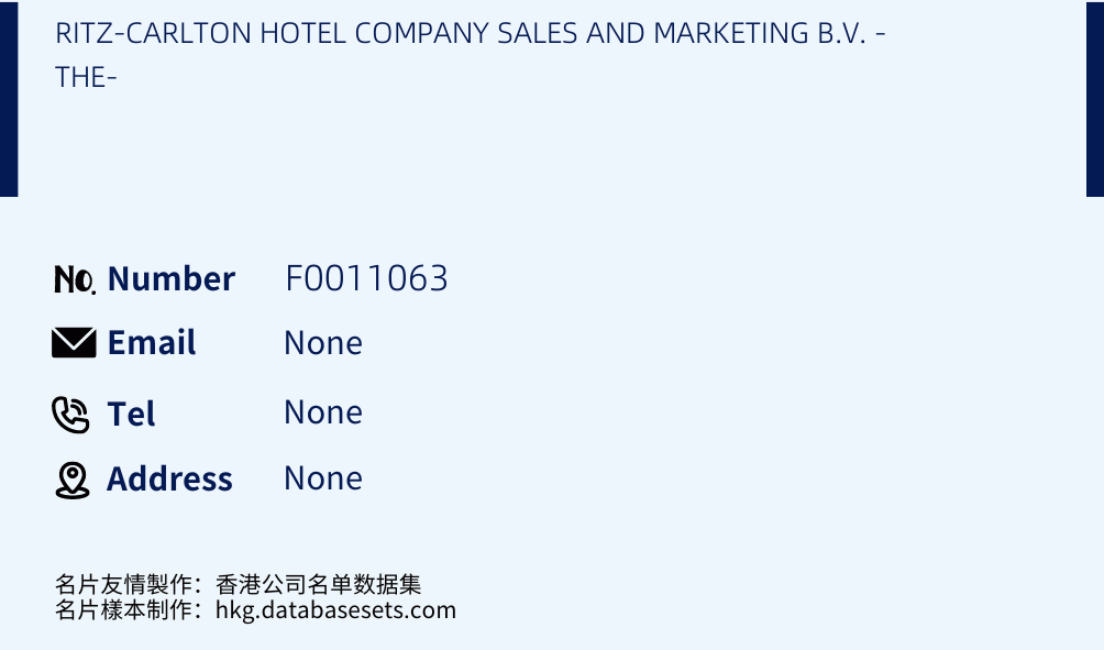 RITZ-CARLTON HOTEL COMPANY SALES AND MARKETING B.V. -THE- Business Card Sample