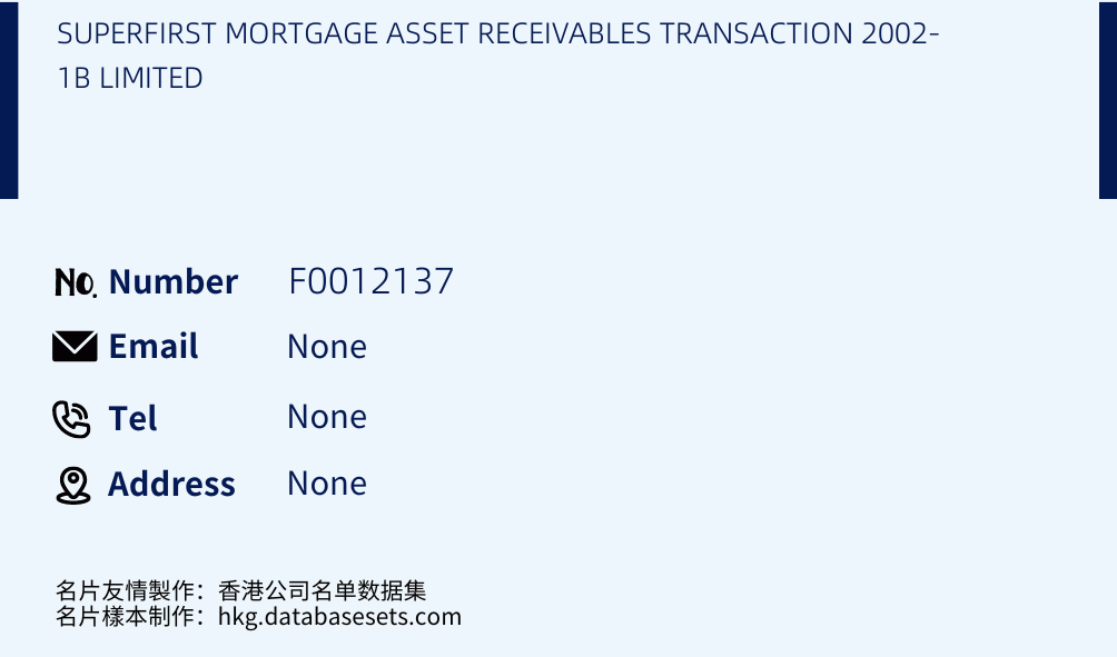 SUPERFIRST MORTGAGE ASSET RECEIVABLES TRANSACTION 2002-1B LIMITED Business Card Sample