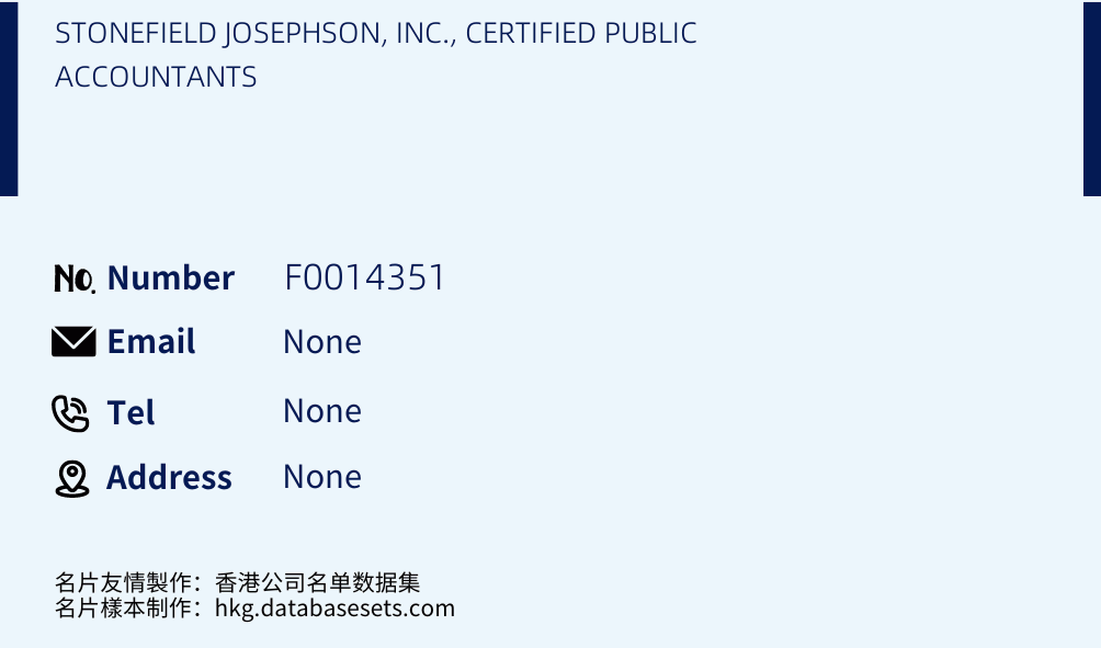 STONEFIELD JOSEPHSON, INC., CERTIFIED PUBLIC ACCOUNTANTS Business Card Sample
