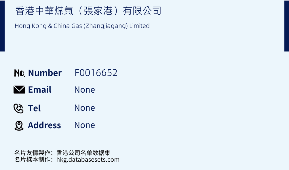 香港中華煤氣（張家港）有限公司 Business Card Sample