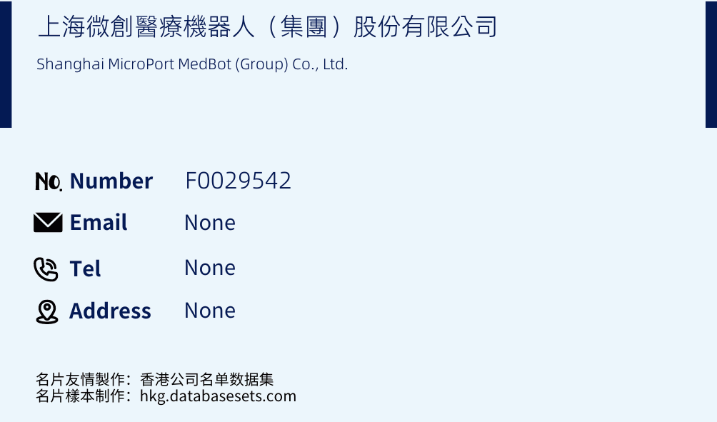 上海微創醫療機器人（集團）股份有限公司 Business Card Sample