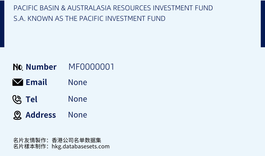 PACIFIC BASIN & AUSTRALASIA RESOURCES INVESTMENT FUND S.A. KNOWN AS THE PACIFIC INVESTMENT FUND Business Card Sample