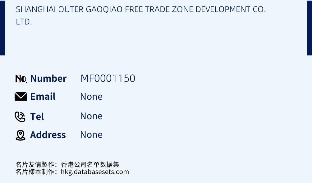 SHANGHAI OUTER GAOQIAO FREE TRADE ZONE DEVELOPMENT CO. LTD. Business Card Sample