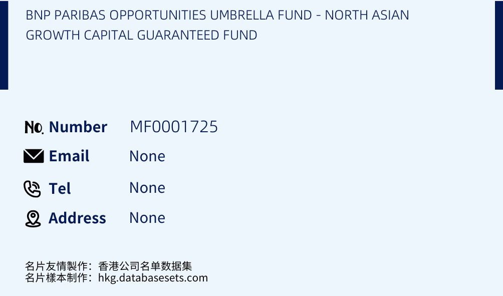 BNP PARIBAS OPPORTUNITIES UMBRELLA FUND - NORTH ASIAN GROWTH CAPITAL GUARANTEED FUND Business Card Sample