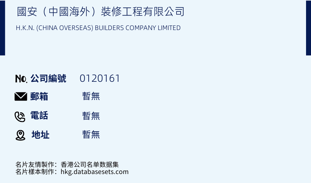 国安（中国海外）装修工程有限公司的名片样本