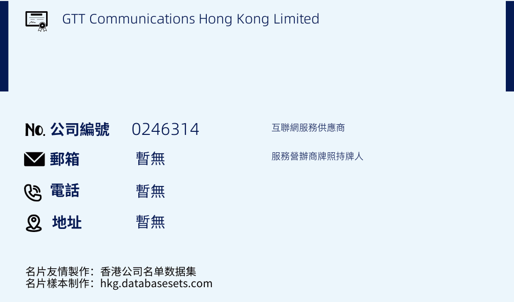 GTT Communications Hong Kong Limited的名片样本
