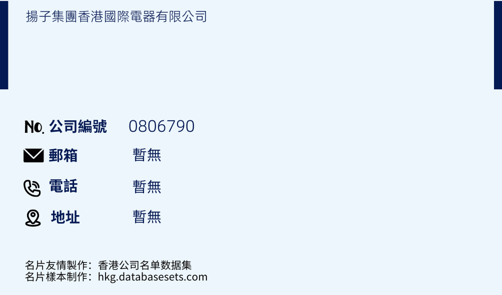 扬子集团香港国际电器有限公司的名片样本