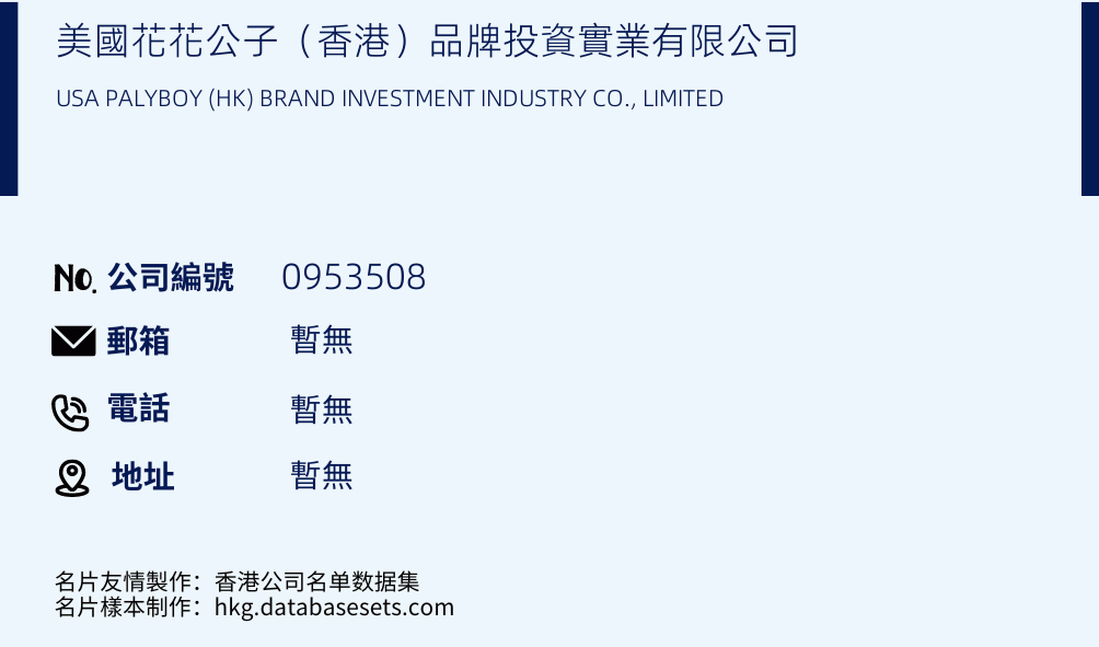 美国花花公子（香港）品牌投资实业有限公司的名片样本