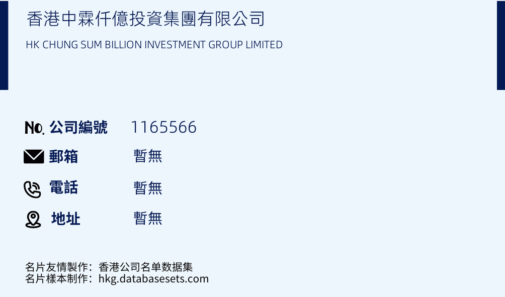 香港中霖仟亿投资集团有限公司的名片样本