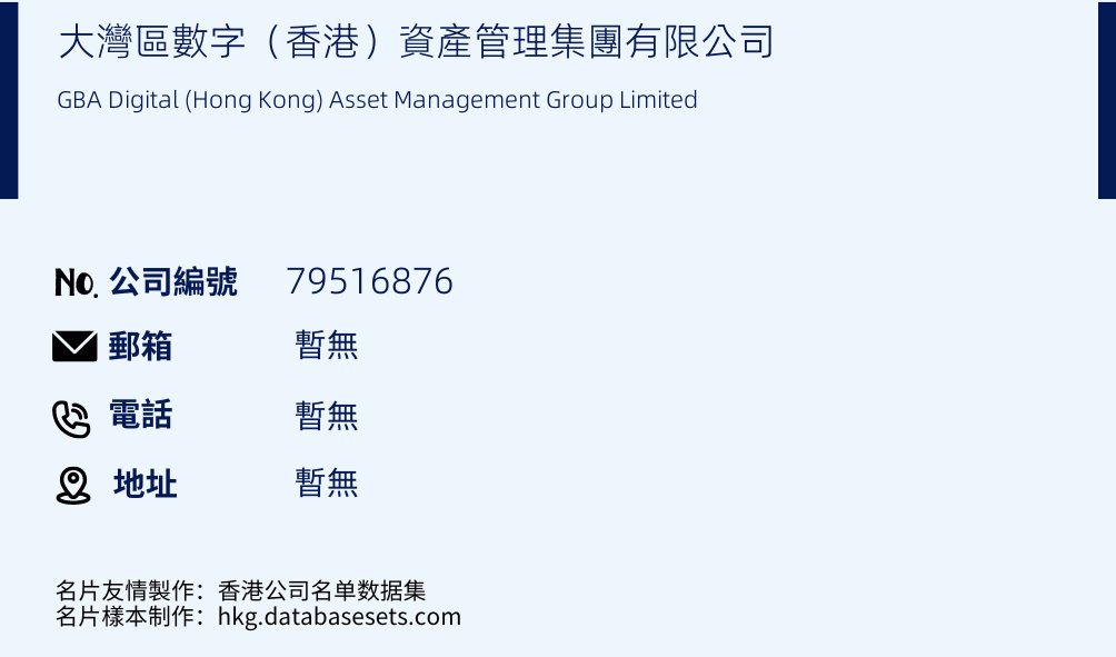 大湾区数字（香港）资产管理集团有限公司的名片样本